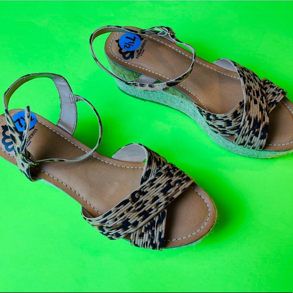 Fergalicious Women's Beautiful Cork Espadrille Platform Wedge Sandals Size 7.5M